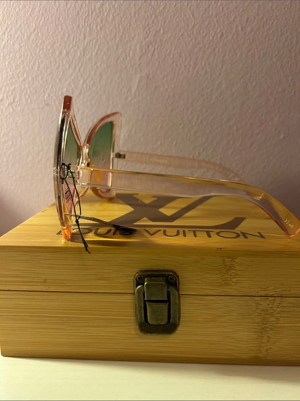 Pink Translucent Cat-Eye Sunglasses with Green Gradient Lenses